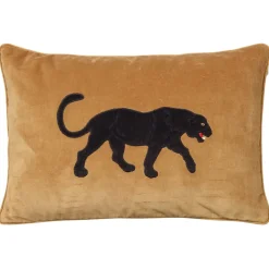 Housse de coussin brodée Panthère Noire 40 x 60 cm, Jaune masala
