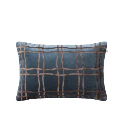 Housse de coussin Tattersall, sea blue/cognac, 60x40 cm