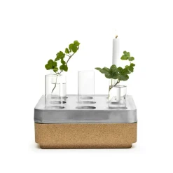 Kit cadeau Stumpastaken Small, aluminium, support en liège naturel, lot de 4 vases, allumettes