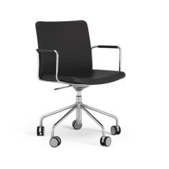 La chaise de bureau Stella peut être montée/abaissée par basculement, cuir elmosoft 99999 noir, structure chromée, inclinaison au dos