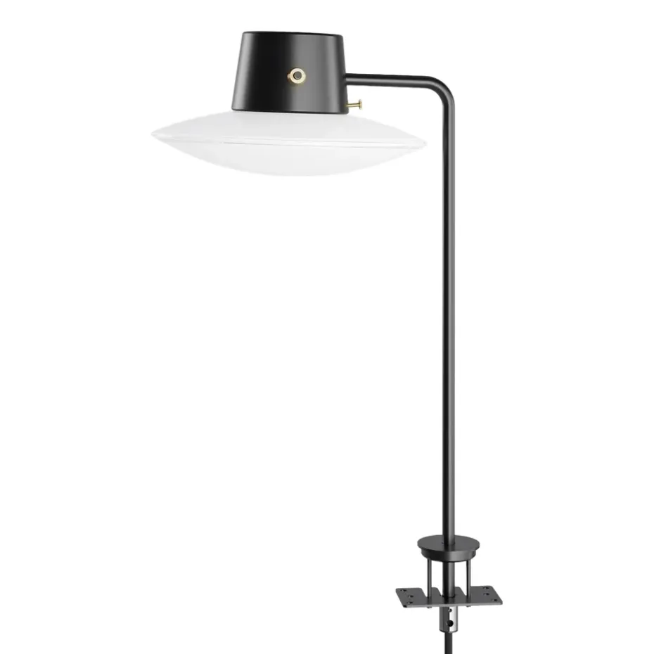Lampe de bureau AJ Oxford 41 cm épingle noire, Verre opale