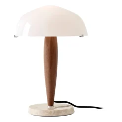 Lampe de table Herman SHY3, noix et marbre crème, cordon textile