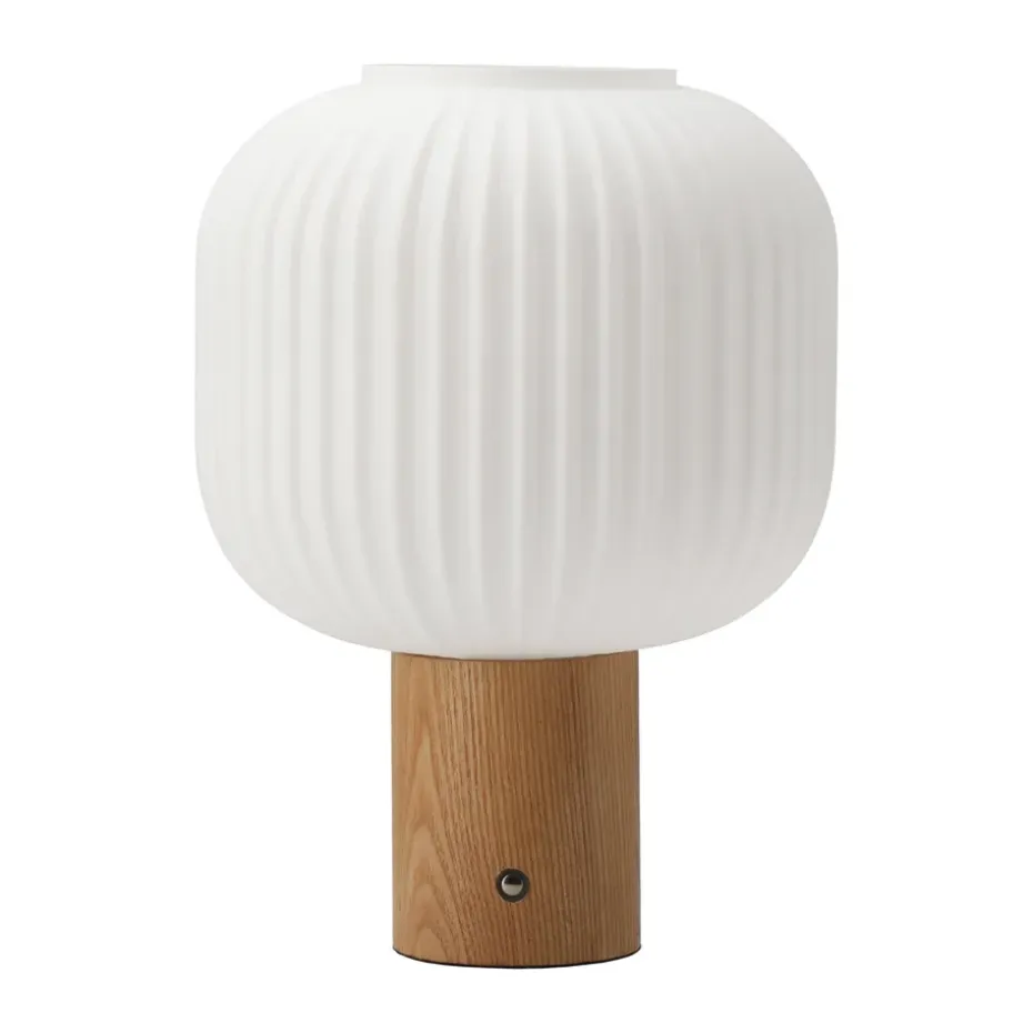 Lampe de table portable Fair, Verre dépoli – frêne