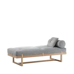 Lit banquette Stay, tissu gris, structure en chêne huilé blanc