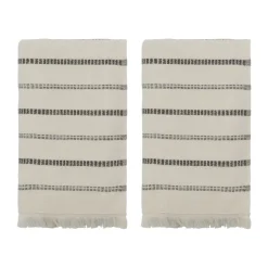 Lot de 2 serviettes True, Off-White-noir, 50x100 cm