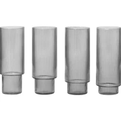 Lot de 4 Verres à long drink Ripple, smoked grey