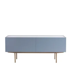 Luc Deluxe 160 table d'appoint, nordic blue, dessus en carrara, pieds p6, tiroirs
