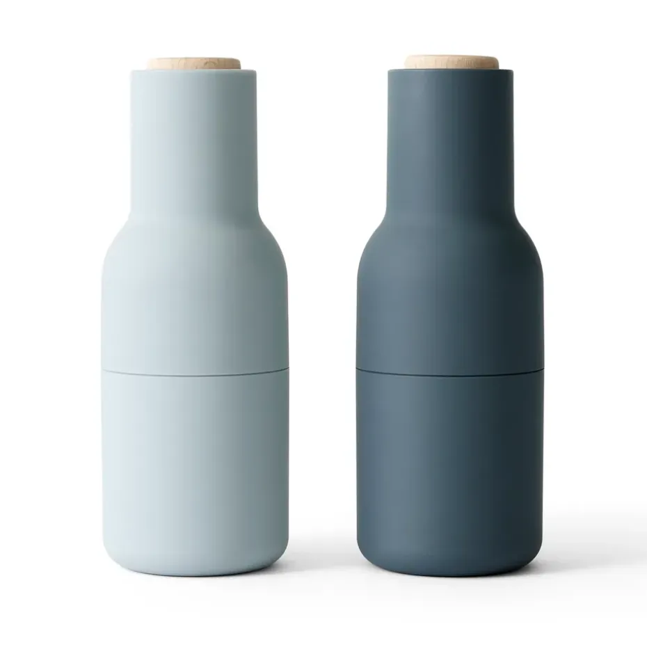 Moulin à poivre et à sel Bottle Grinder lot de 2, Blues (couvercle en hêtre)