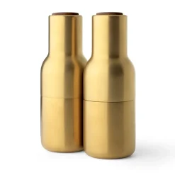 Moulin à poivre et sel Bottle Grinder métal Lot de 2, Brushed brass (couvercle en noyer)