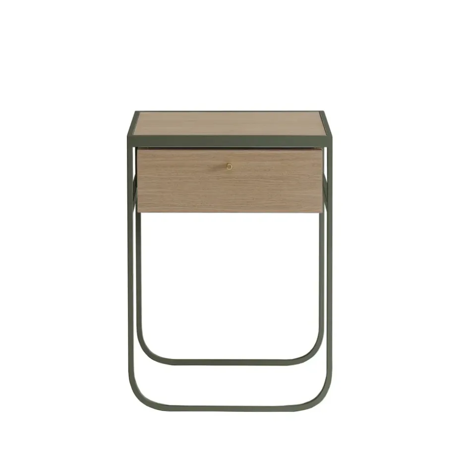 Nati Tati Drawer table de chevet, green khaki, chêne laqué blanc
