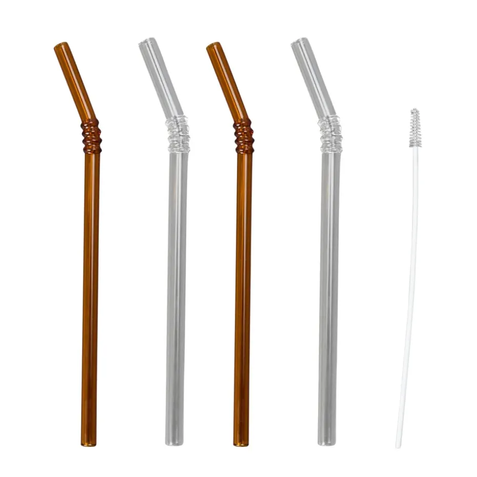 Pailles Smile Lot de 4, Transparent-marron