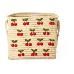 Panier en raphia avec poignée Rice 30x30 cm, Cerise