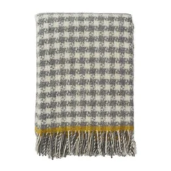 Plaid Dogtooth en laine 130x200 cm, Grey-yellow