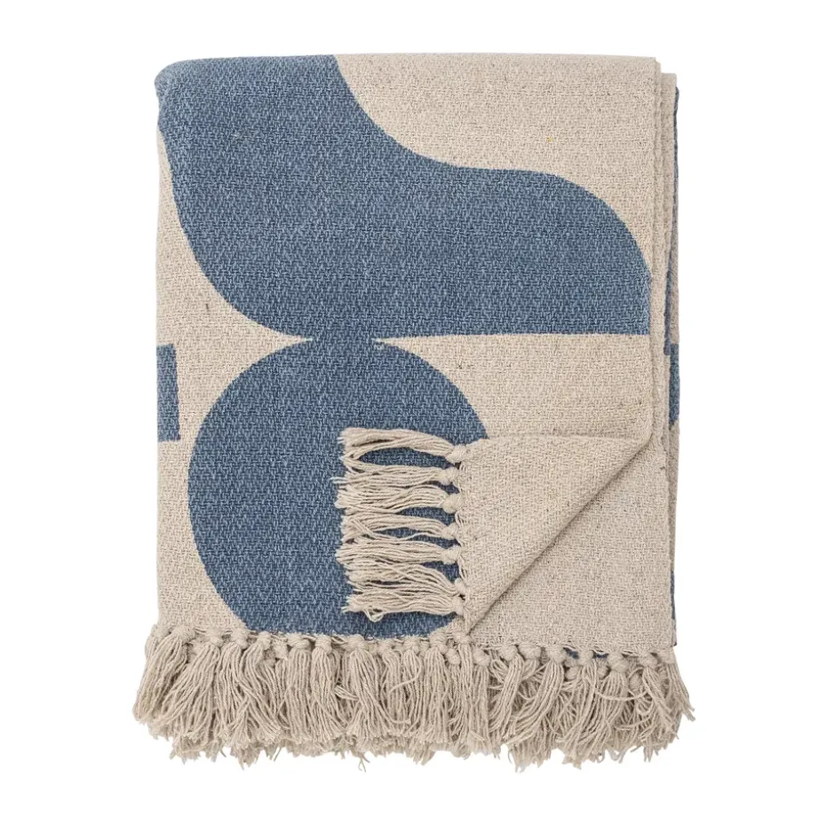 Plaid en coton Agno 130x160 cm, Beige-bleu