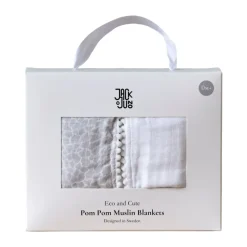 Plaid Pom Pom en mousseline 120x120 cm, lot de 2, Pearl & Giraffe gray