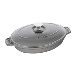 Plat à gratin Staub fonte avec couvercle ovale 23 cm, Gris graphite