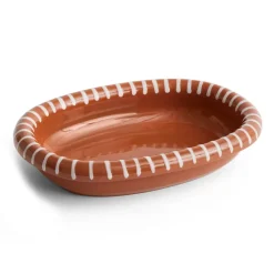 Plat de service ovale Barro, Natural with stripes, small 20x27,5 cm