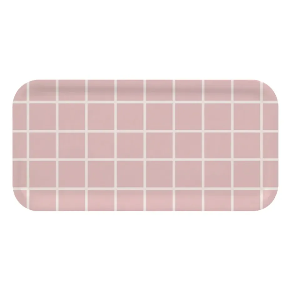 Plateau Checks & Stripes 13x27 cm, Rose-blanc