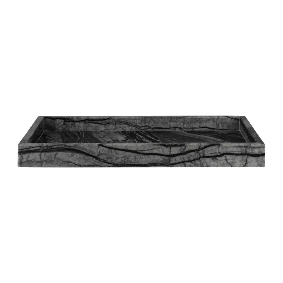 Plateau décoratif Marble 16 x 31 cm, Noir-gris
