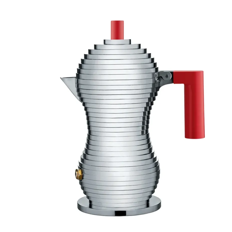Pulcina Cafetière à espresso 3 Tasses, Poignée rouge