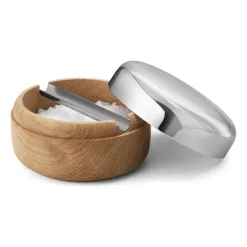 Salière Alfredo Ø8,5 cm, Chêne-acier inoxydable