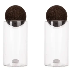 Salière et poivrier avec boule en liège Nature Lot de 2, Transparent-marron foncé