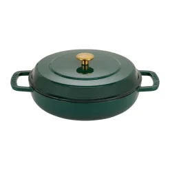 Sauteuse Combekk Enameled en fonte émaillée Ø28 cm, Holly Green-gold knob