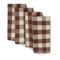 Serviette en coton Bothy Check 40x40 cm Lot de 4, Cinnamon-grey green