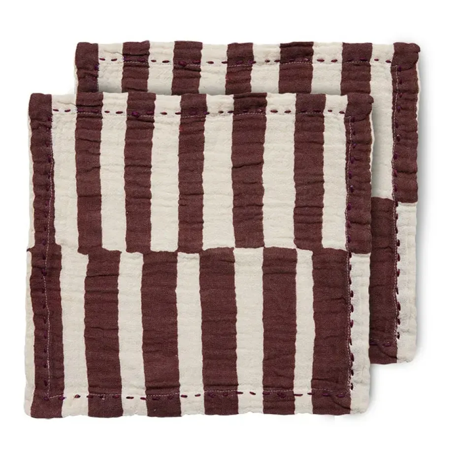 Serviette en coton Striped 30x30 cm, lot de 2, Burgundy