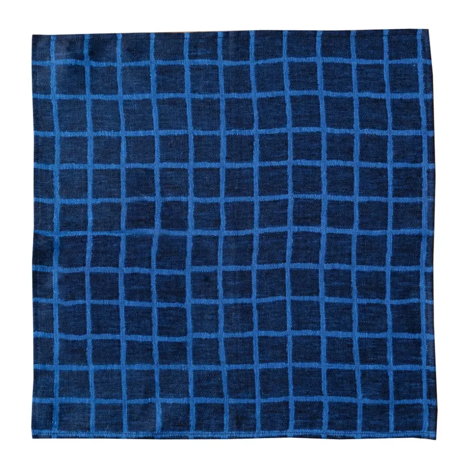 Serviette en jacquard Rutig Lot de 2, Blue-black