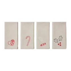 Serviette en tissu Fryd 45x45 cm 4 pièces, Light warm grey-red