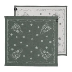 Serviette en tissu Julemorgen 45x45 cm, Lot de 2, Blanc-vert