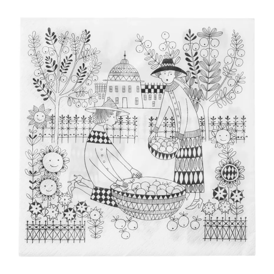 Serviettes en papier Emilia 33x33 cm, 20 pièces, Noir-blanc