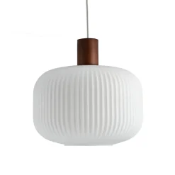 Suspension Fair Ø30 cm, Verre givré-frêne teinté foncé