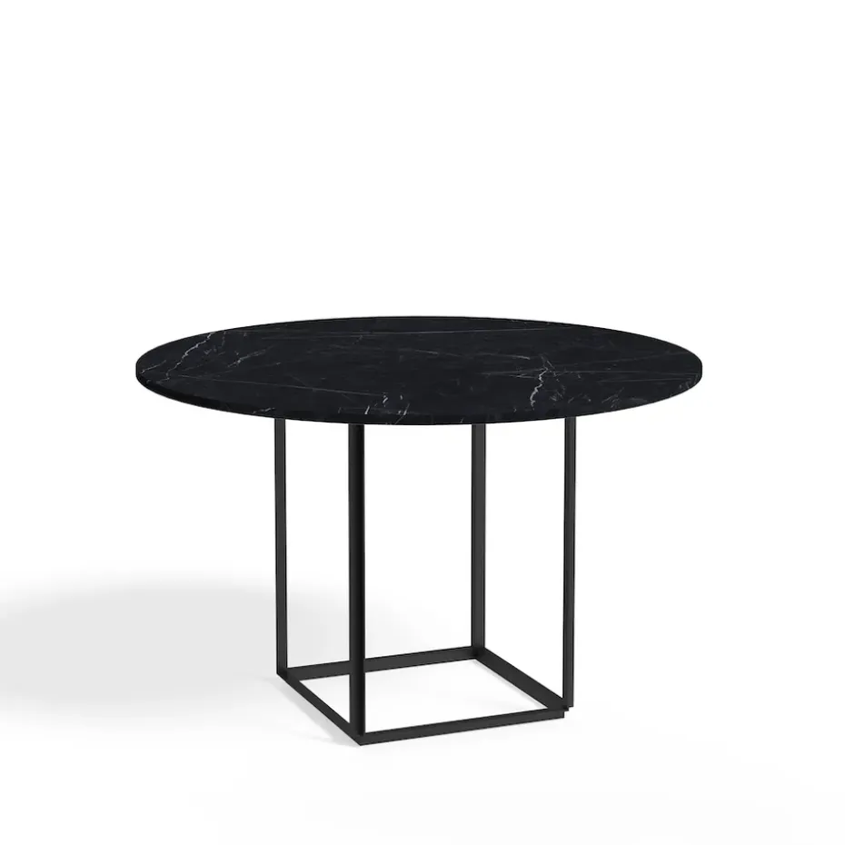 Table à manger ronde Florence, black marquina marble, ø 120 cm, structure noire