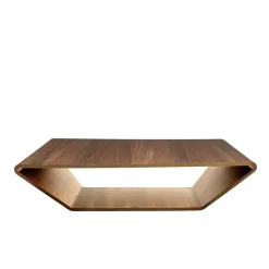 Table basse Brasilia, noyer laqué naturel, 120x120 cm