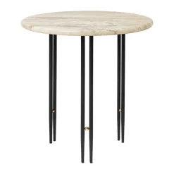Table basse IOI Ø50 cm, Noir - laiton - marbre beige