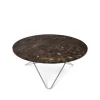 Table basse O, marbre marron, support en acier inoxydable