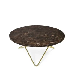 Table basse O, marbre marron, support en laiton