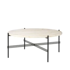 Table basse TS Round, natural white travertine, ø80, structure noire