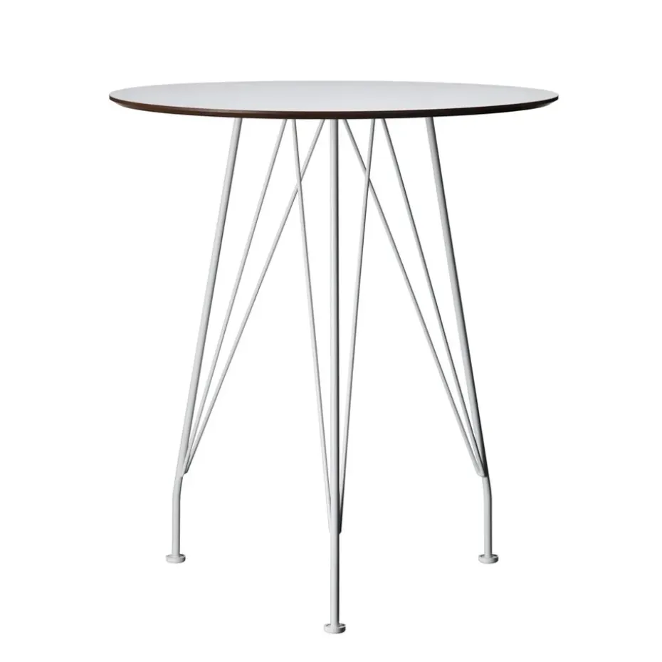 Table bistrot Desirée, Blanc, ø 64 cm, base laquée blanche
