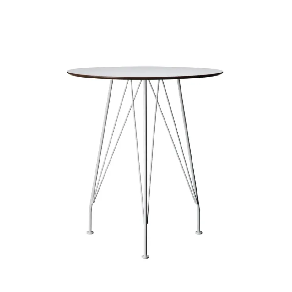 Table bistrot Desirée, Stratifié blanc, ø 110 cm, base laquée blanche