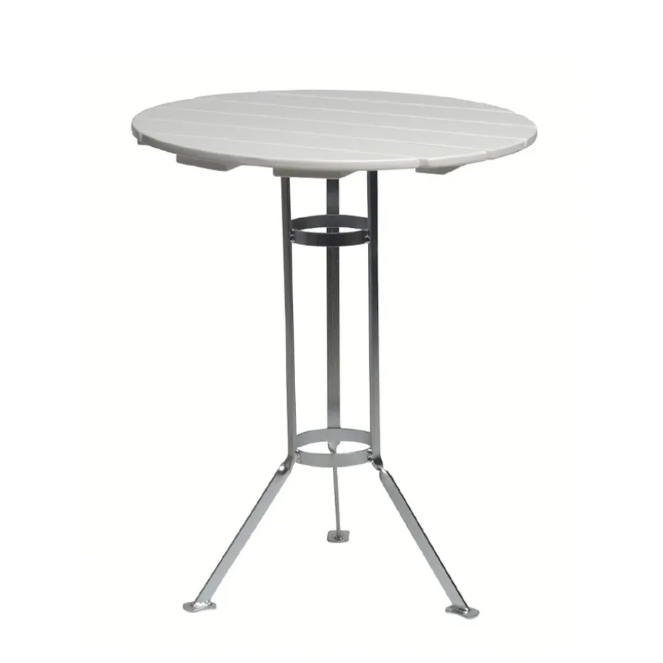 Table Brasserie à trois pieds, Chêne laqué blanc-galvanisation à chaud
