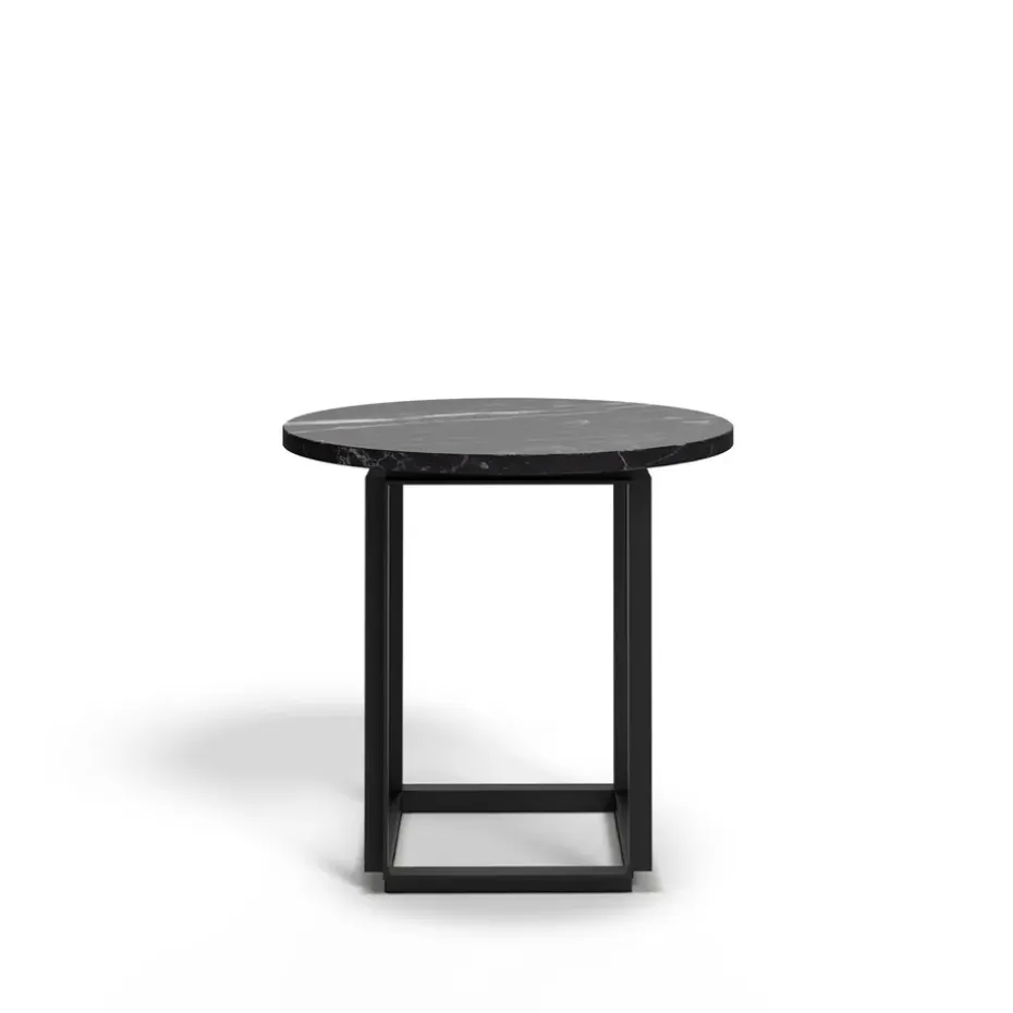 Table d'appoint Florence, black marquina marble, ø 50 cm, structure noire