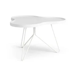 Table Flower mono 62x66 cm, H39 cm frêne laminé blanc