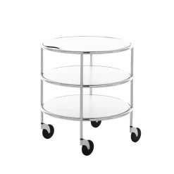 Table roulante Chicago I, Stratifié blanc-chrome