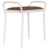 Tabouret Anyone, Blanc avec cuir cognac vintage