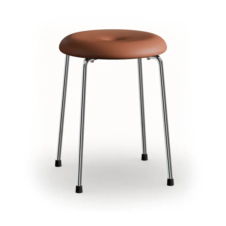 Tabouret, Base en cuir cognac - base en chrome, 45 cm