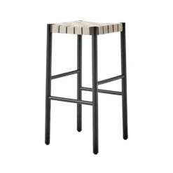 Tabouret de bar Betty TK8, black, assise en ruban de lin tressé naturel