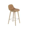 Tabouret de bar Fiber avec dossier 65 cm, Cuir refine cognac-pieds en chêne